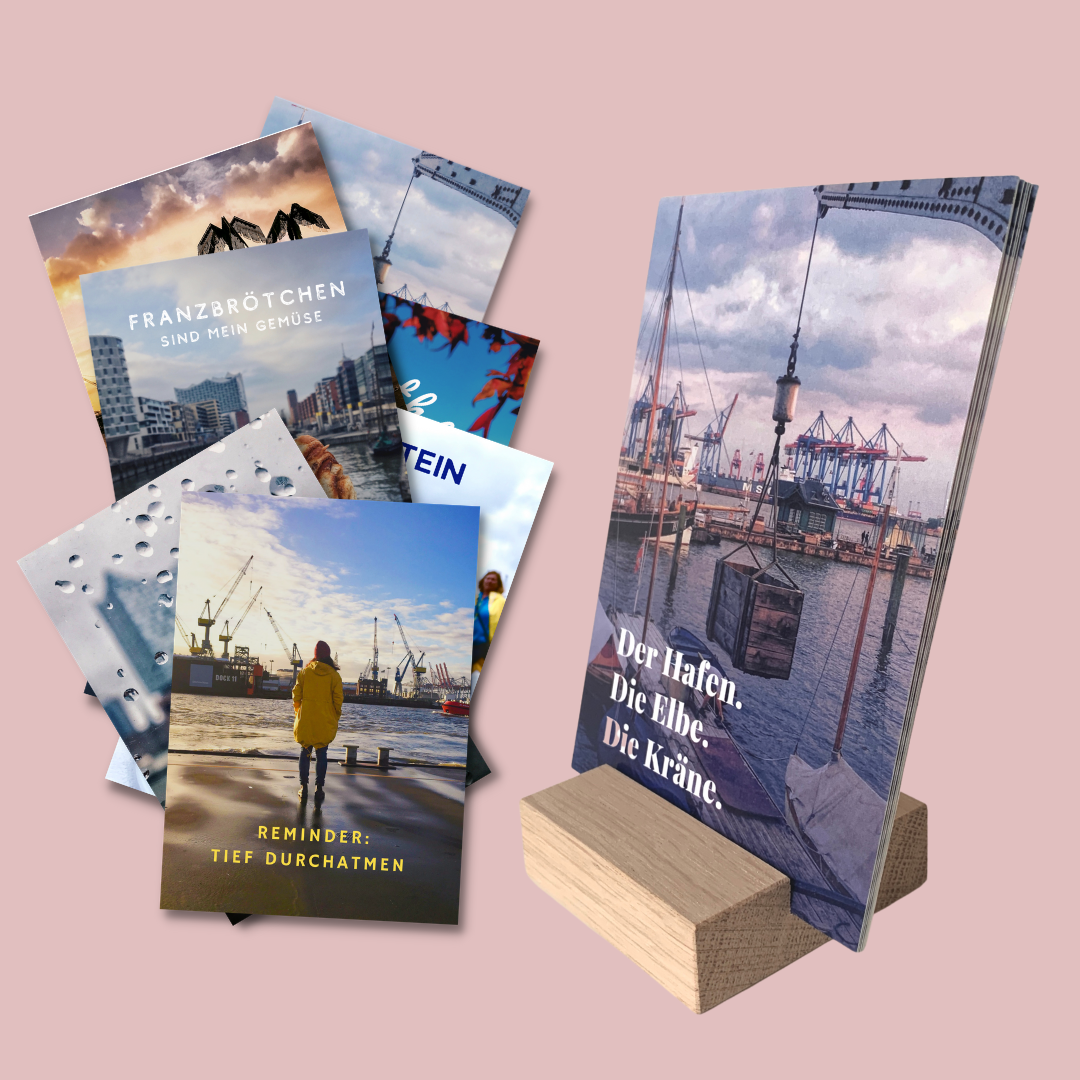 Postkarten Halter Ständer Holz mit Hamburg Postkarten von Frau Elbville 